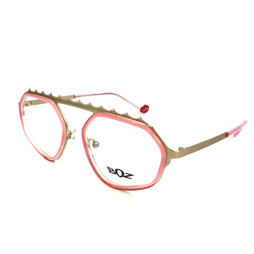 BOZ Eyeglasses Frames MICHELE 8080 Clear Pink Matte Gold Geometric 53-16-140